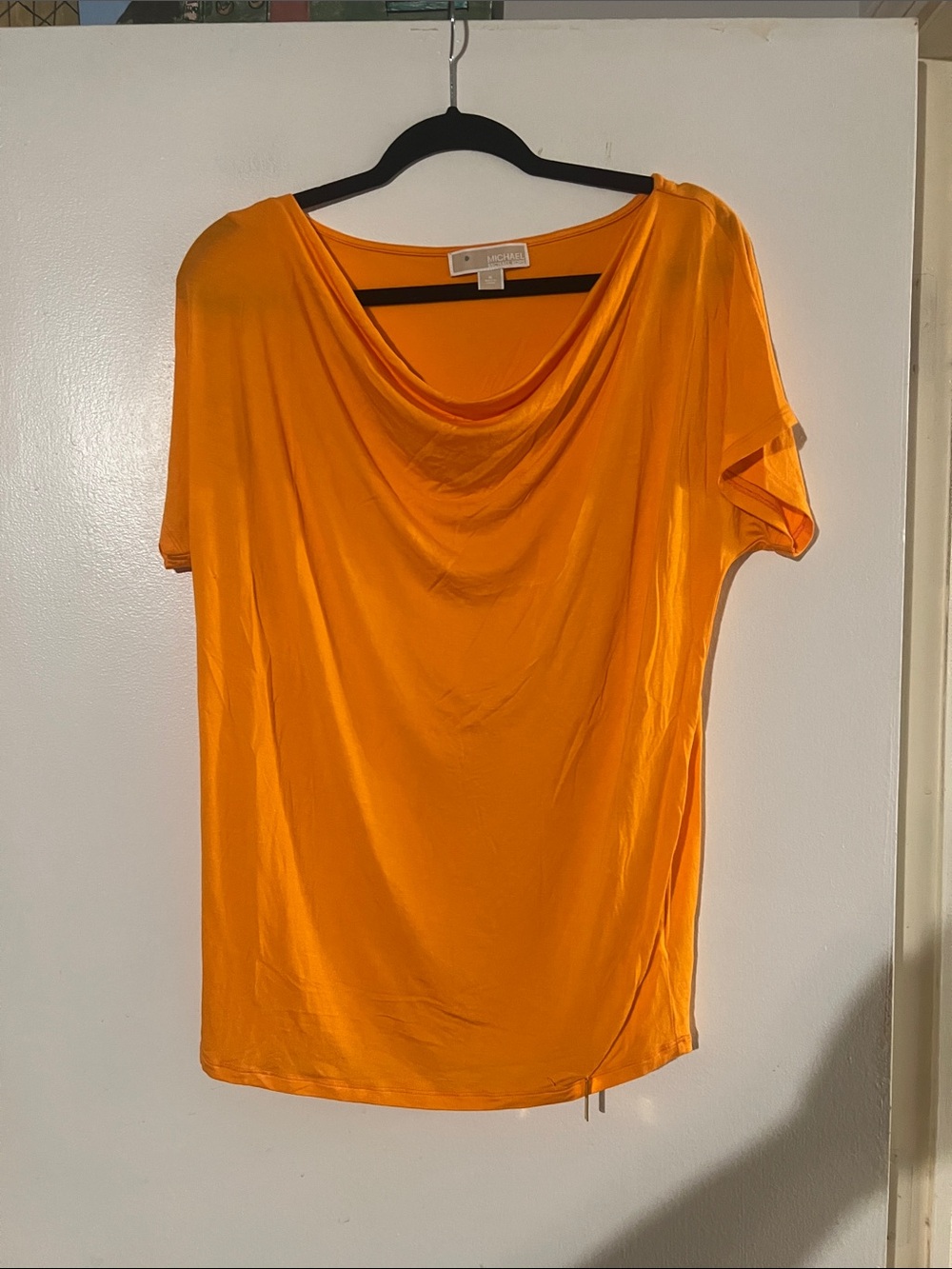 Michael Kors orange cap sleeve drapey front top